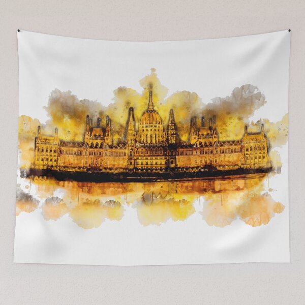 Item preview, Budapest Parliament at night - watercolor painting  designed and sold by Stylizing4You.