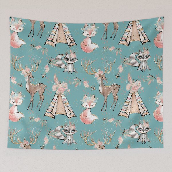 Item preview, Girly Boho with deer, raccoon, fox, tipi designed and sold by Rainbows Galore.