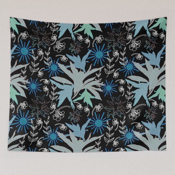 Item preview, Boho style leaves sunny day neon colors on black designed and sold by EarthyPlanty.