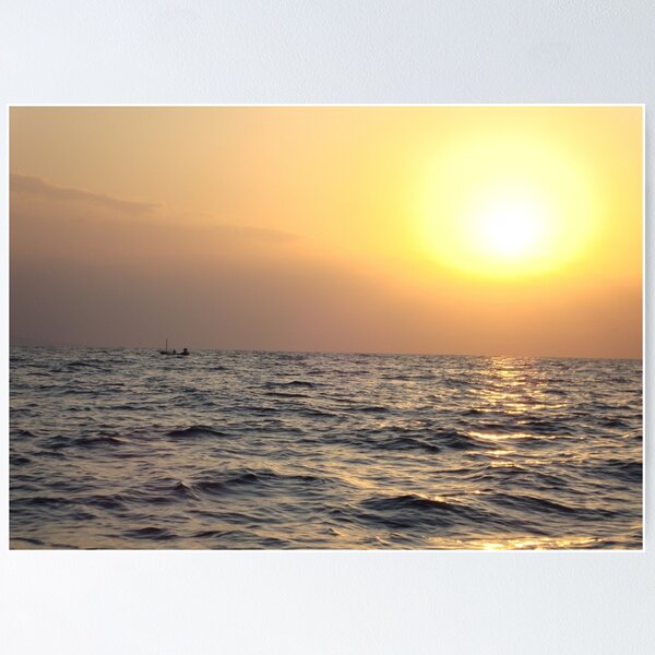 Item preview, Beautiful sunset on the sea with a boat in the distance designed and sold by Artlajf.