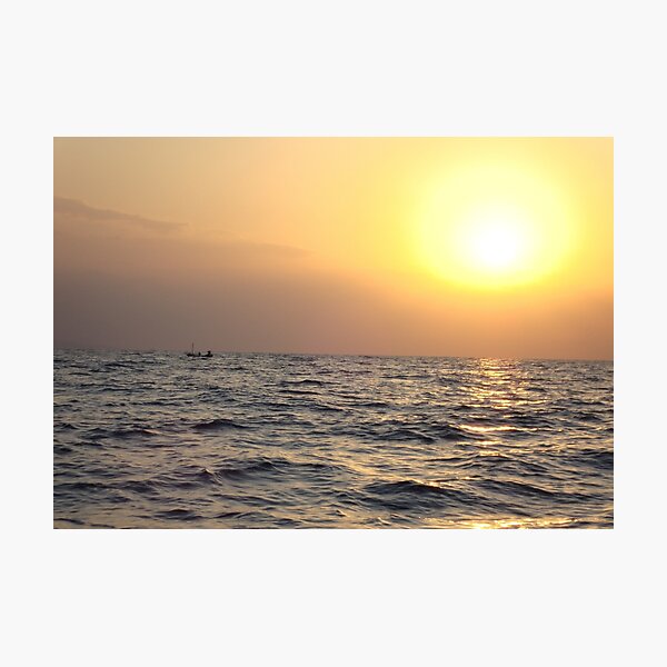 Item preview, Beautiful sunset on the sea with a boat in the distance designed and sold by Artlajf.