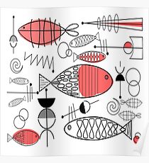 Mid-Century Fish Salmon Pink Poster