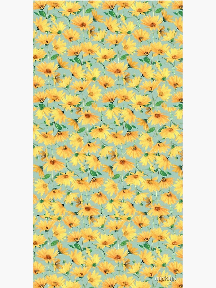 Painted Golden Yellow Daisies on soft sage green by micklyn