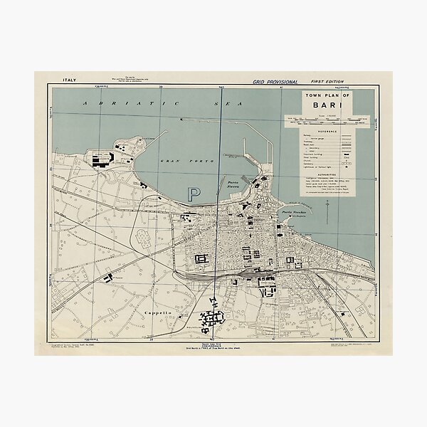 Item preview, Vintage Map of Bari Italy (1943) designed and sold by BravuraMedia.