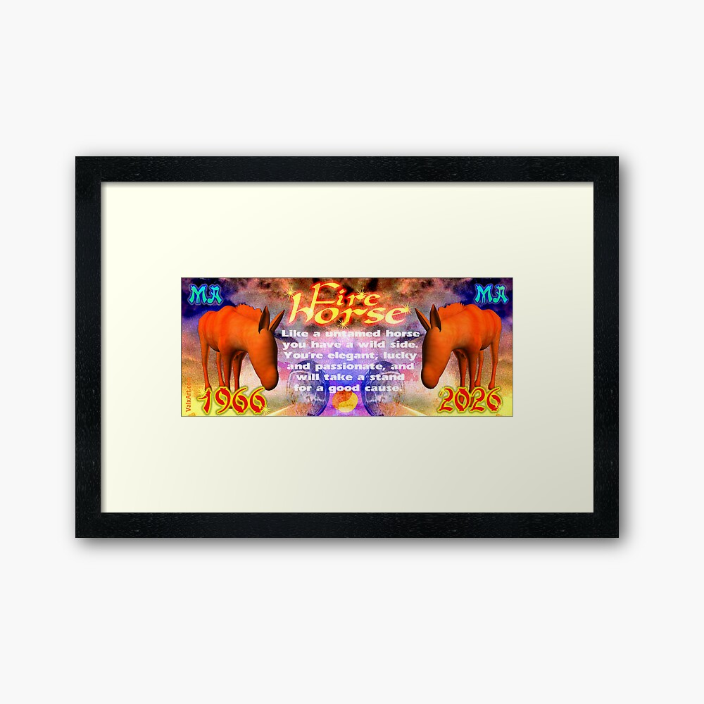 "Chinese Zodiac, fire horse, 1966, 2026, born," Framed Art Print by