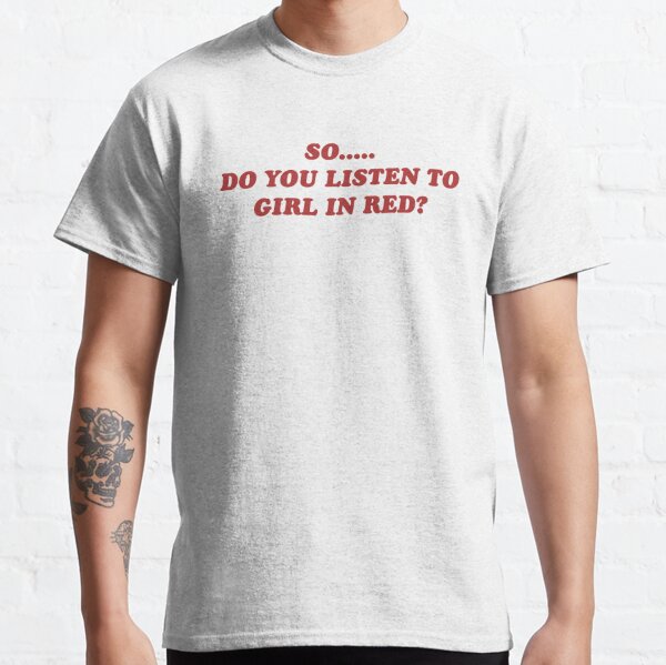 girl in red merch shirt