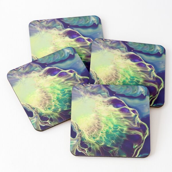 Yellow Green Spaceship Acrylic Pour Coasters (Set of 4)