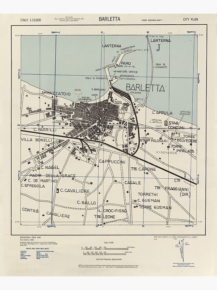 Vintage Map of Barletta Italy (1943) by BravuraMedia