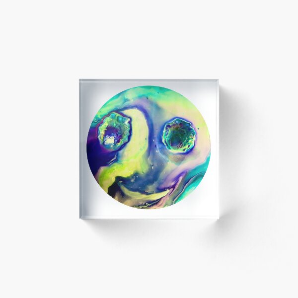 “Happy Alien Influences” Acrylic Pour Acrylic Block