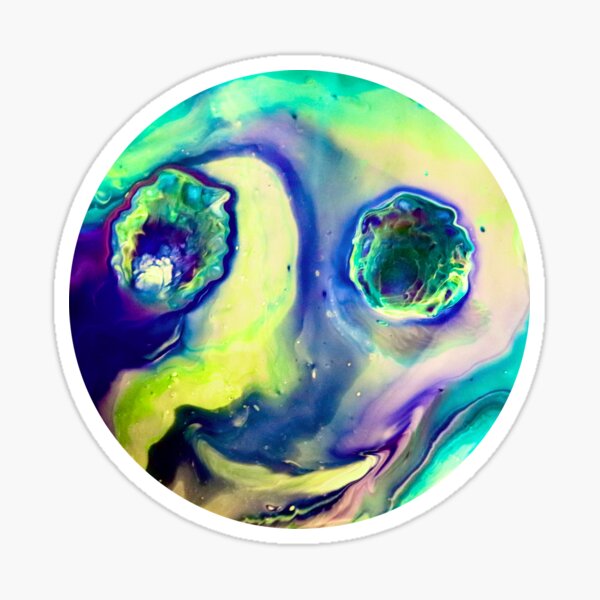 “Happy Alien Influences” Acrylic Pour Sticker