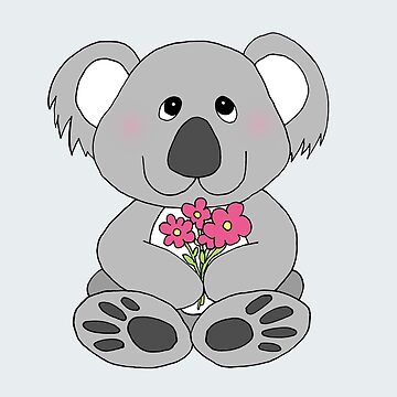 Artwork thumbnail, Cute Australian Koala Bear Doodle Cartoon with Flowers by Aimee Gray