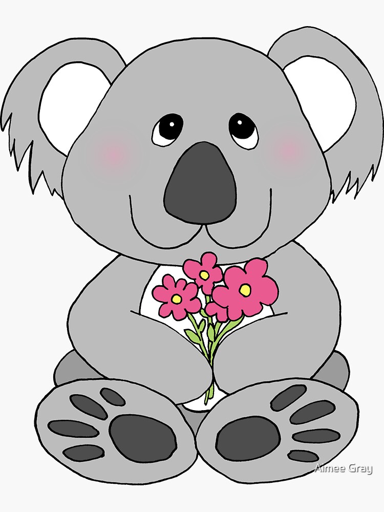 Thumbnail 3 of 3, Sticker, Cute Australian Koala Bear Doodle Cartoon with Flowers designed and sold by aimeegray.