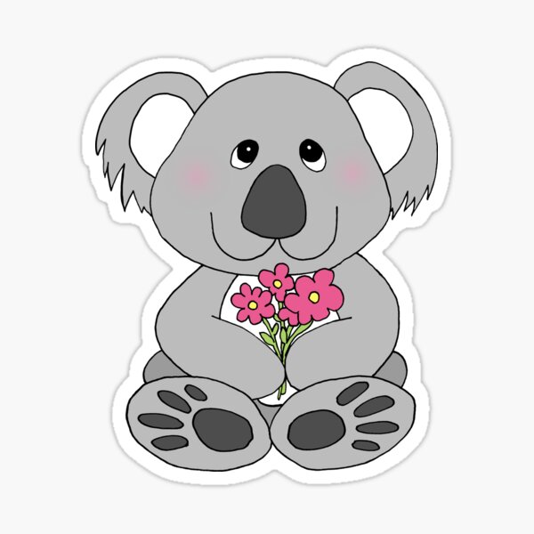 Cute Australian Koala Bear Doodle Cartoon with Flowers Sticker