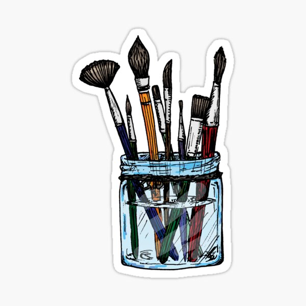 paint brushes in a jar Sticker