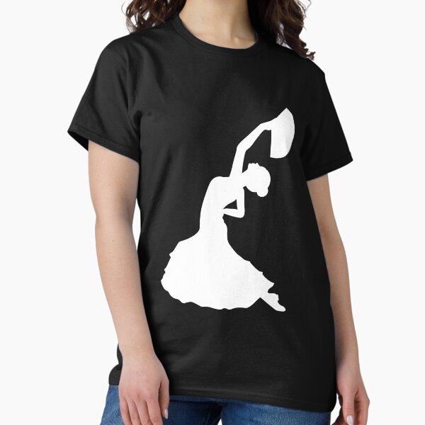 Vista previa del artículo con la obra «Flamenco Dancing - White Dancer on black Background - Flamenco Skirt Dress Costume», diseñado y vendido por EDcreations.