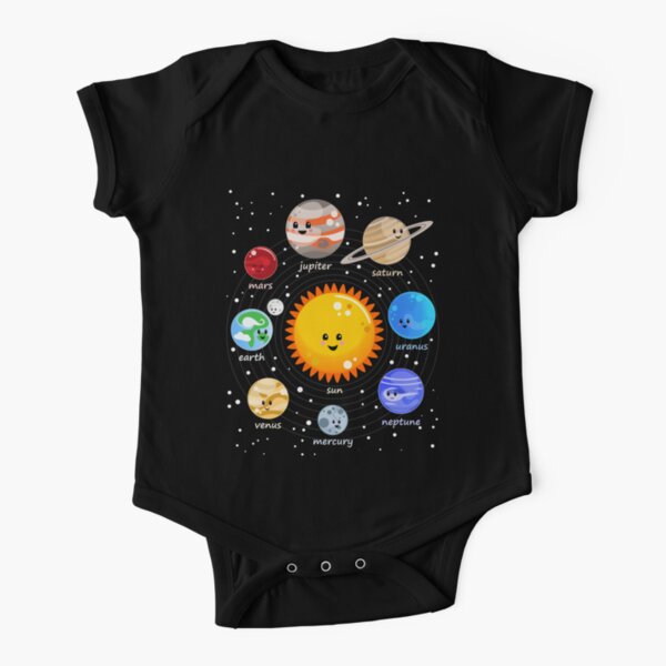 Solar system happy Kawaii style Short Sleeve Baby One-Piece