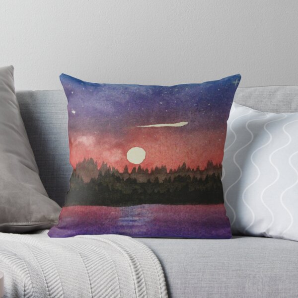 Watercolour sunset over mountain Throw Pillow