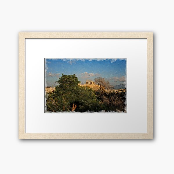 Athens Acropolis and Parthenon Digital Painting Framed Art Print