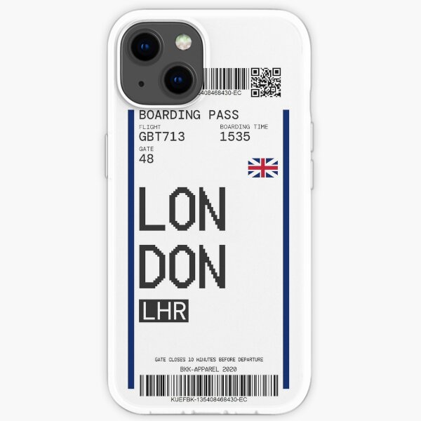 Gepäckflugticket-Stil mit Barcode-Bordkarte (London) iPhone Hülle iPhone Flexible Hülle