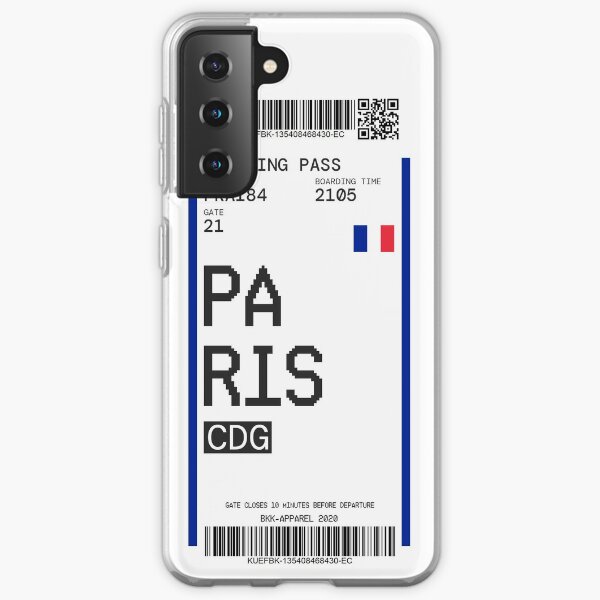 Luggage Airline Ticket Style with Barcode Boarding Pass (Paris) iPhone Case Samsung Galaxy Soft Case