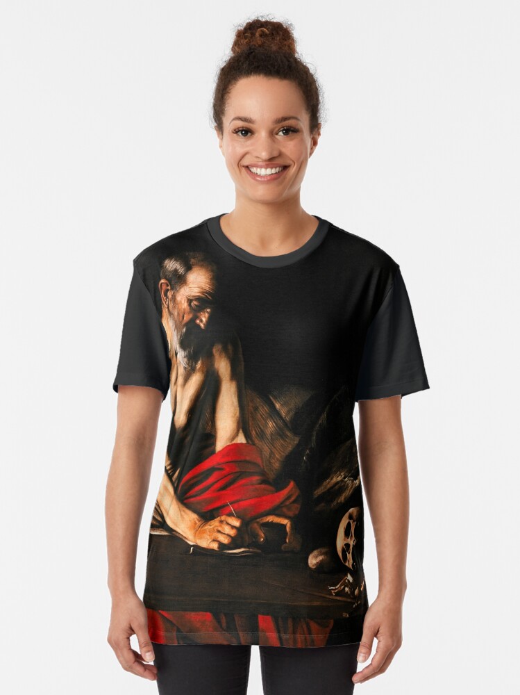 上位 BLACK CARAVAGGIO PAINTING OVER T-SHIRT | everestfin.com