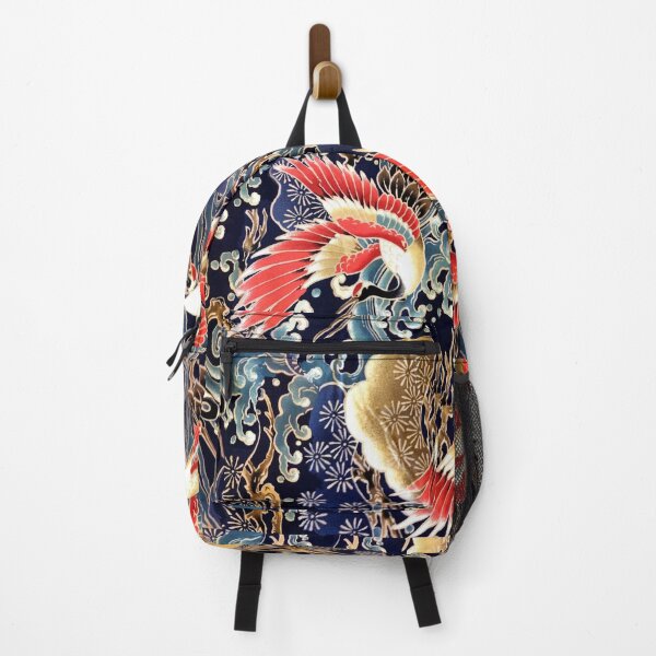 Vista previa del artículo con la obra «GRÚAS VOLADORAS JAPONESAS, FLORES, OLAS DEL MAR ROJO AZUL MARINO FLORAL», diseñado y vendido por BulganLumini.