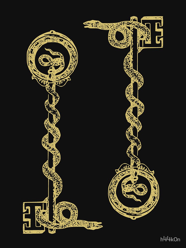Snake Double Keys Alchemy Occult Medieval Esoteric Emblem 