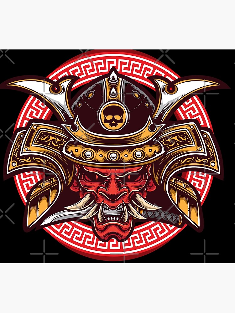 Badass Samurai Oni Warrior Demon Mask Poster By Ozumdesigns Redbubble