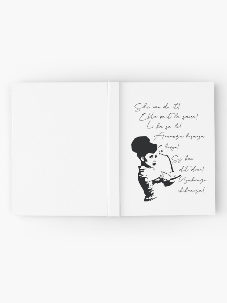 Alternate view of She can do It African languages | Motivational Quote Swahili, Zulu, Afrikaans, French, Haitian Creole | Woke Black Woman Hardcover Journal