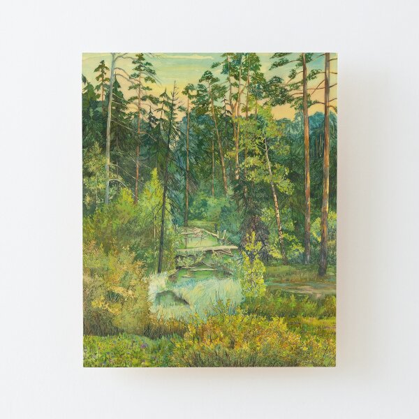Forest painting watercolor Wood Mounted Print