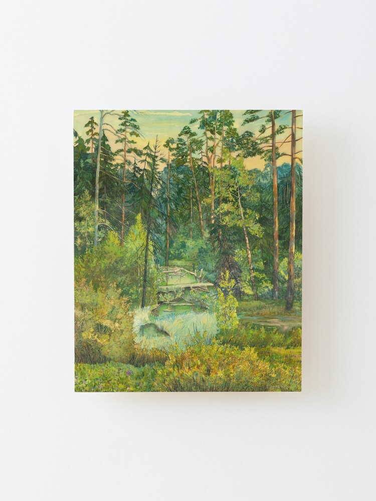 Alternate view of Forest painting watercolor Mounted Print