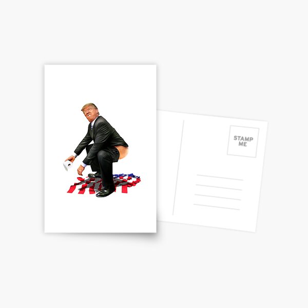 Vista previa del artículo con la obra «Donald Trump cagando sobre la bandera estadounidense», diseñado y vendido por DumpDTrump2020.