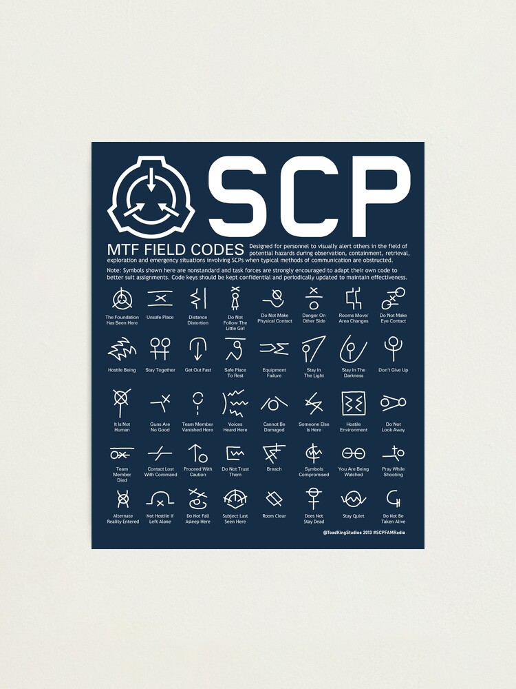 SCP MTF Field Codes by ToadKing07  Photographic Print for Sale