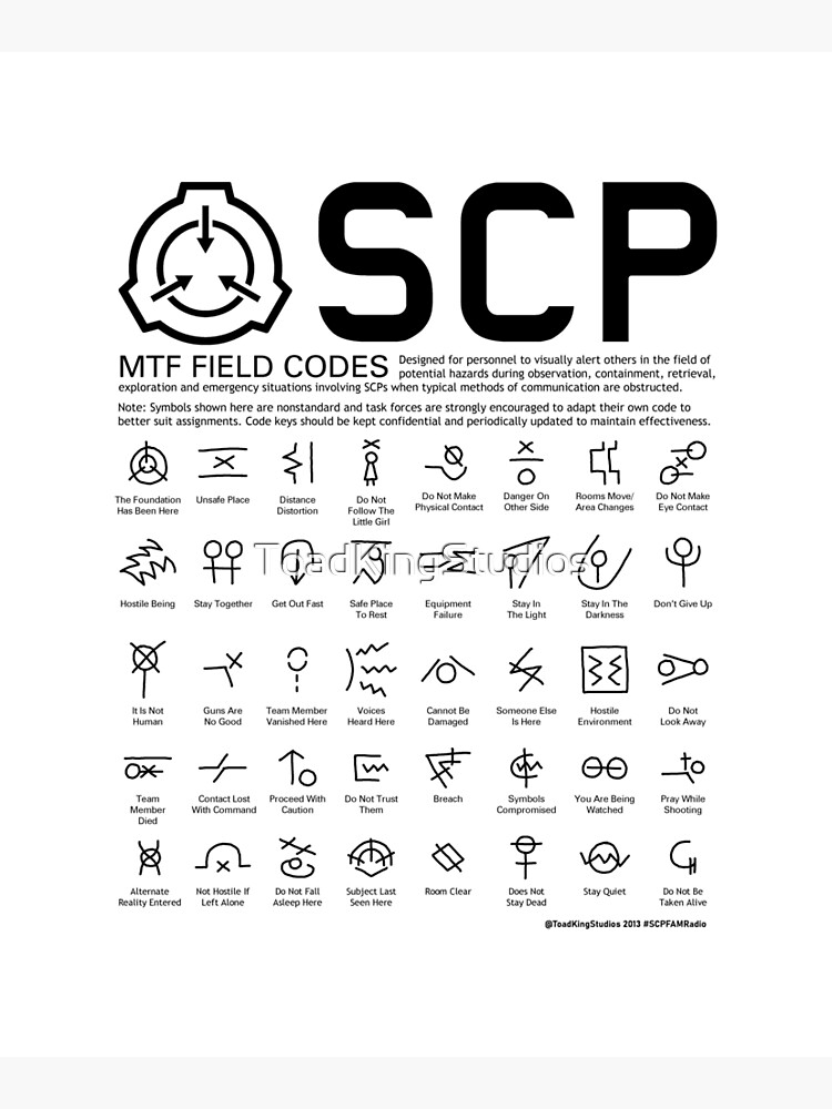 SCP MTF Field Codes by ToadKing07 Art Board Print for Sale by