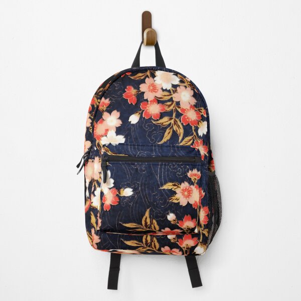 Item preview, PINK RED WHITE SPRING FLOWERS IN DEEP BLUE Japanese Floral designed and sold by BulganLumini.