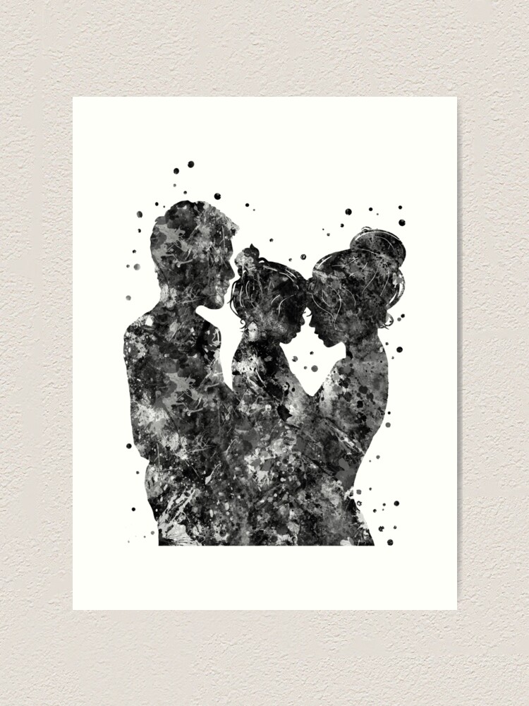 Illustration family love and a heart, Mom, Dad and baby forming a heart.  Black and White. Ideal for promotional and institutional materials