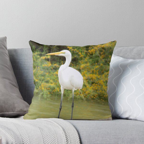 Item preview, Great Egret (Ardea alba) with Yellow Blooms designed and sold by Inuyasha907.