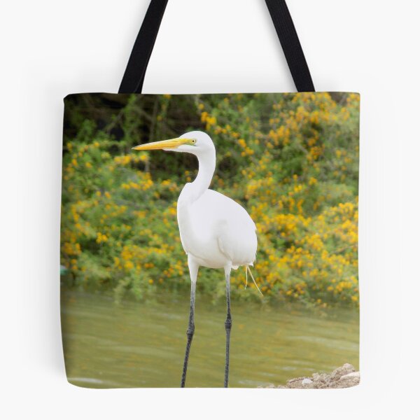 Item preview, Great Egret (Ardea alba) with Yellow Blooms designed and sold by Inuyasha907.
