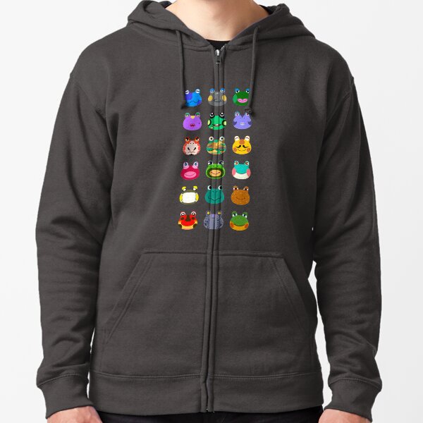 Animal Crossing Frog Icons Zipped Hoodie