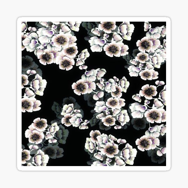 Cherry Blossoms Floral Print on Black Sticker