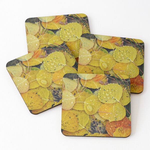 Item preview, Water droplets on autumn aspen leaves designed and sold by Lori Funk.