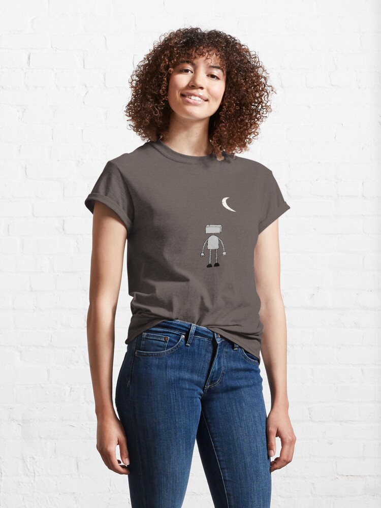 Classic T-Shirt, Robot Staring Up At Moon designed and sold by Crash Reynolds
