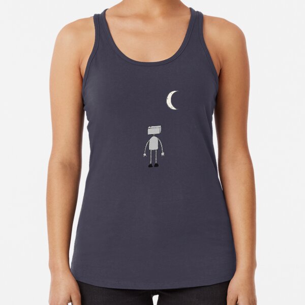 Robot Staring Up At Moon Racerback Tank Top