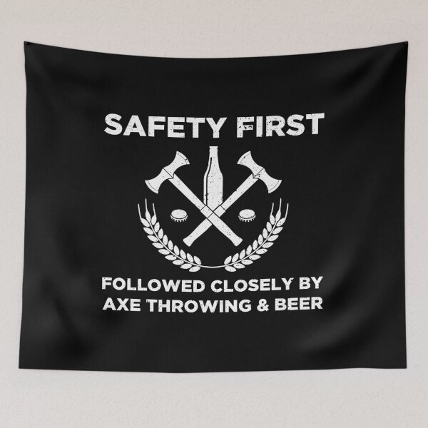 Item preview, Funny Axe Throwing Safety First Axe Throwing and Beer design designed and sold by jakehughes2015.