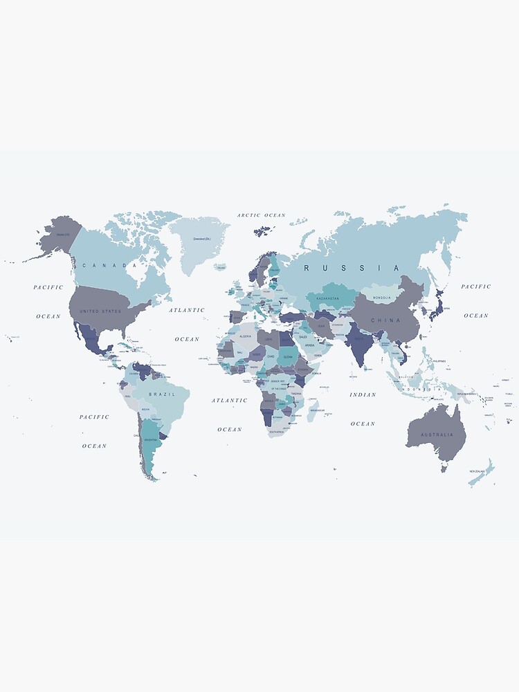 Thumbnail 3 of 3, Poster, World Map in Blue designed and sold by UrbanEpiphany.