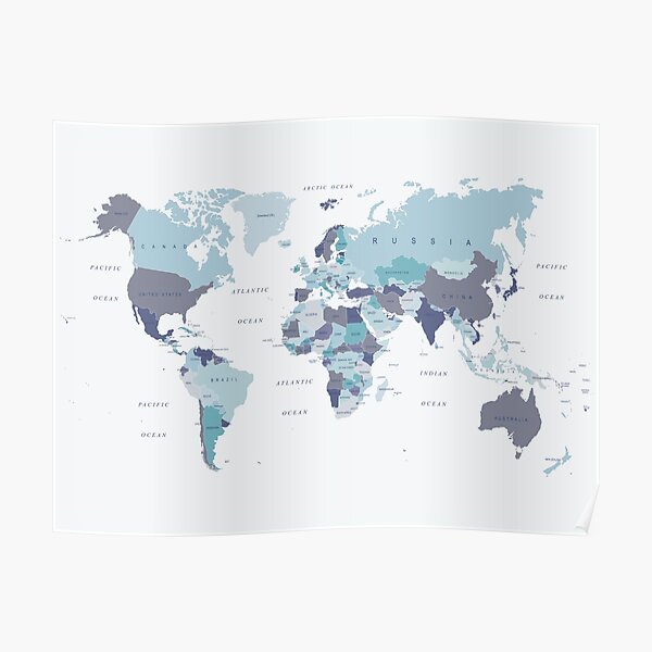 World Map in Blue Poster