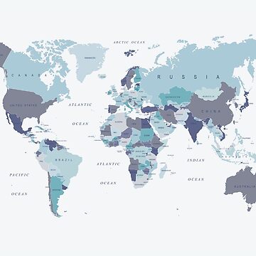 Artwork thumbnail, World Map in Blue by UrbanEpiphany