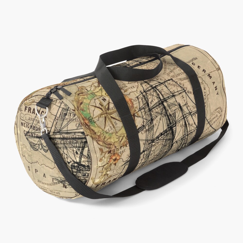 Vintage Travel Bag World Map Geometry Print CarryOn Shoulder