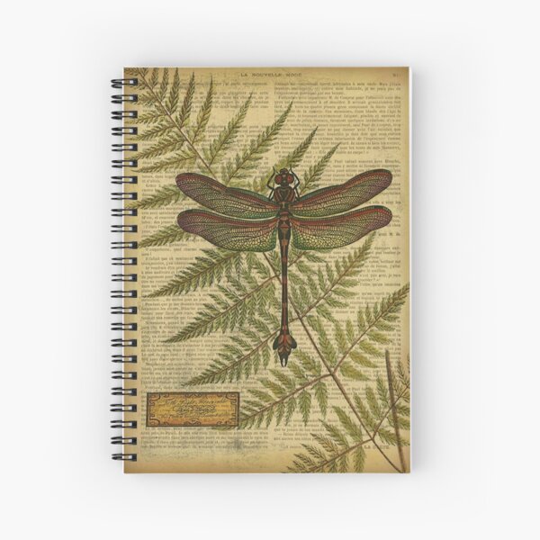 Item preview, Botanical print, on old book page - Fern and dragonfly designed and sold by Art by Lilia.