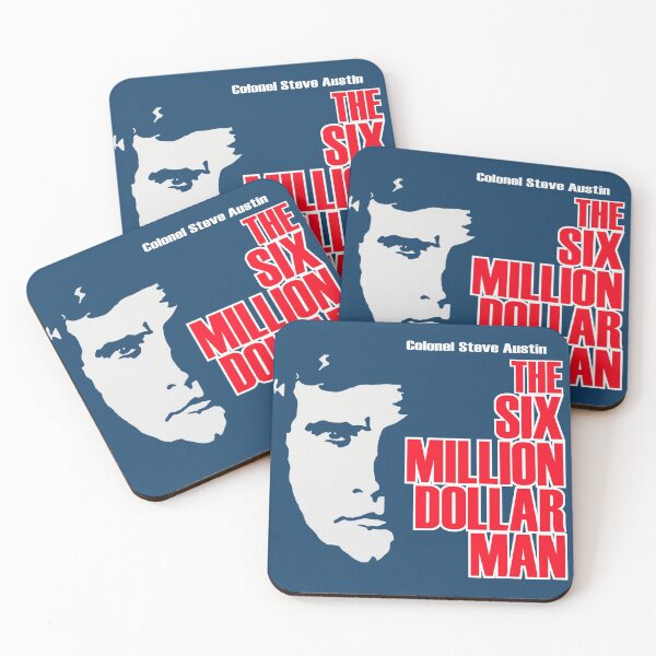 Six Million Dollar Man Shirt, Sticker, Mask Coasters (Set of 4)